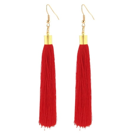 - Unique Bargains Dangle Fish Hook Nylon Tassel Fringed Earrings Pair Red