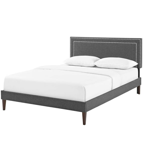 Modern Contemporary Urban Design Bedroom Full Size Platform Bed Frame, Fabric, Grey Gray
