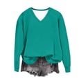 thumbnail image 5 of VEKDONE Womens Raglan Long Sleeve Sweatshirt Solid Color V Neck Loose Fit Pullover Top Casual Lightweight Comfy Solid Color Sweatshirts Green XL, 5 of 6