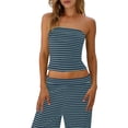 thumbnail image 4 of Womens Striped 2 Piece Sets Summer Strapless Crop Tube Tops Wide Leg Pants Matching Loungewear Set Vacation Outs, 4 of 9