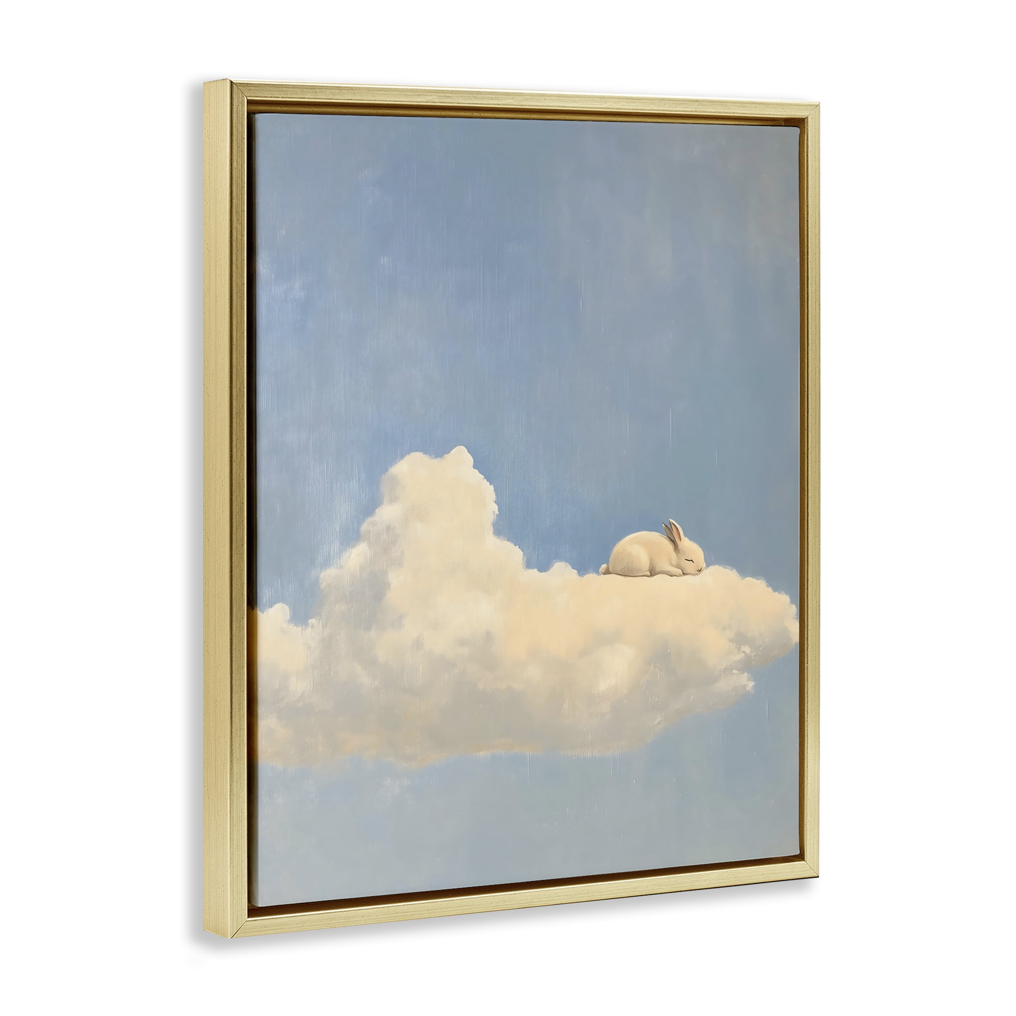 Stupell Industries Sleeping Bunny on Cloud Gold Framed Floater Canvas Wall Art, design by The Prints Vibe