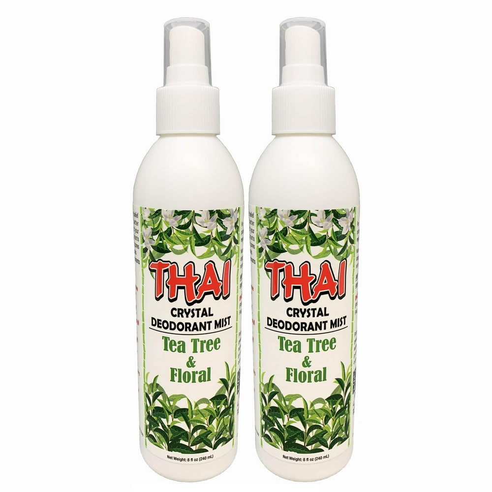 2 PACK Thai Deodorant Crystal Deodorant Spray Tea Tree & Floral 8 oz