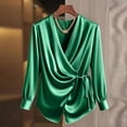 thumbnail image 6 of Womens Soft Satin Silk Button Down Shirts for Women Silky Long Sleeve Work Shirt Dressy Blouses Tops Green S(S), 6 of 9