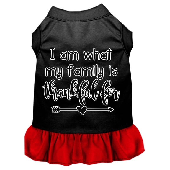 Mirage Pet I Am What My Family is Thankful For Screen Print Dog Dress Black with Red XS