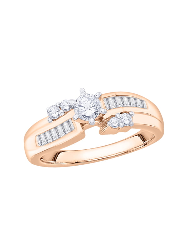 KATARINA Round and Baguette Cut Diamond Engagement Ring in 10K Rose Gold  (1/4 cttw, I-J, I1-I2) (Size-7.5)