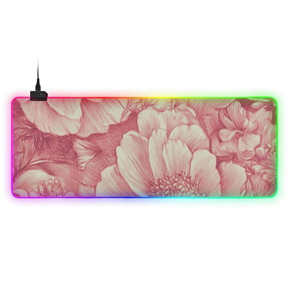 Pink Peonies Elegant RGB Gaming Mouse Pad Large Keyboard Mat Rubber Base 13 Light Modes