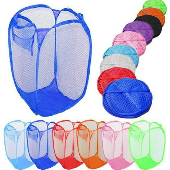 Walbest Large Foldable Portable Pop Up Basket Mesh Hamper Washing Dirty Clothes Bag Storage Bin for Bedroom, Kids Room, and Travel (17.72 x 10.24 x 11.81)