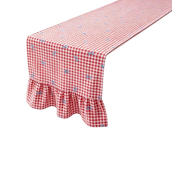 LIORAGLJ Christmas Table Runner with Ruffled Ends Double-Sided Plaid 13×55in Dining Table Window Decor