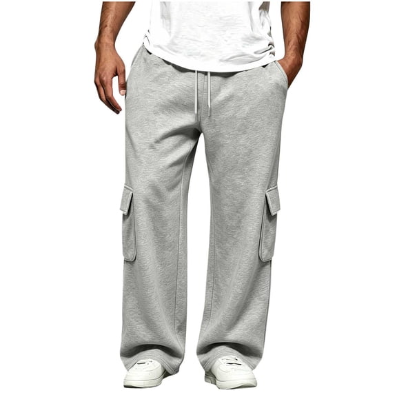 ShomPort Men's Sweatpants with Flap Pockets Fleece Cargo Pants Workout Wide Leg Open Bottom Casual Joggers