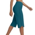 thumbnail image 3 of Womens Long Shorts Quick Dry Stretch Yoga Capris Sweatshort High Waist Workout Gym Shorts with Pockets (S, Green), 3 of 6