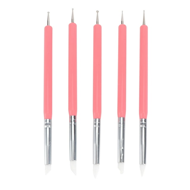 EeaseMX 5 pinceles de silicona con forma de bola bidireccional para punteado, modelado de arcilla polimérica, cerámica, escultura y arte de uñas (rosa)