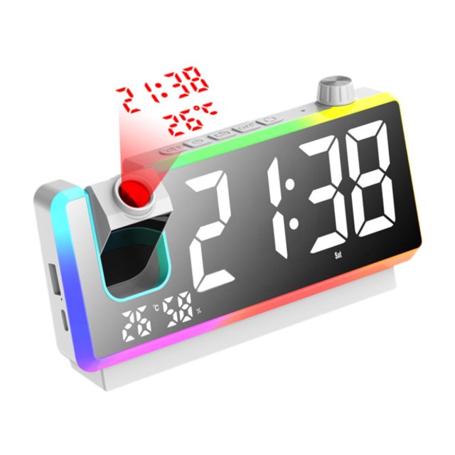Reloj despertador con proyección, reloj digital, giratorio , proyector, pantalla de temperatura y humedad, regulador de intensidad para la cama en la habitación de los niños