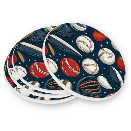 

Round Coasters Modern Style Ceramic Coaster Waterproof and Durable Drink Coaster Coasters set of 4 Customizable Coasters 4pcs Baseball Elements