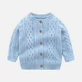 thumbnail image 2 of TOWED22 Baby Girl Bow Sweater Cardigan Open Front Button Down Long Sleeve Knitwear Coat Toddler Fall Spring Clothes(Light Blue,6-9 M), 2 of 4