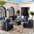 thumbnail image 3 of POTEBAN 7 Pieces Patio Conversation Set, Outdoor Black PE Wicker Sectional Sofa for Backyard Garden, Blue, 3 of 9