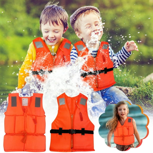 Chaleco salvavidas infantil para niños de 4 a 12 años | Capacidad máxima de 65 libras | Cinturón elástico | Hebillas de fácil liberación | Naranja de alta visibilidad | Espuma EPE | 15,1 x 17,