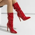 thumbnail image 7 of UngA Platform Boots Knee High Boots for Women Pointed Square Toe Stiletto Heel Tall Boots High Heel Side Zipper Long Boots Red,6.5, 7 of 7