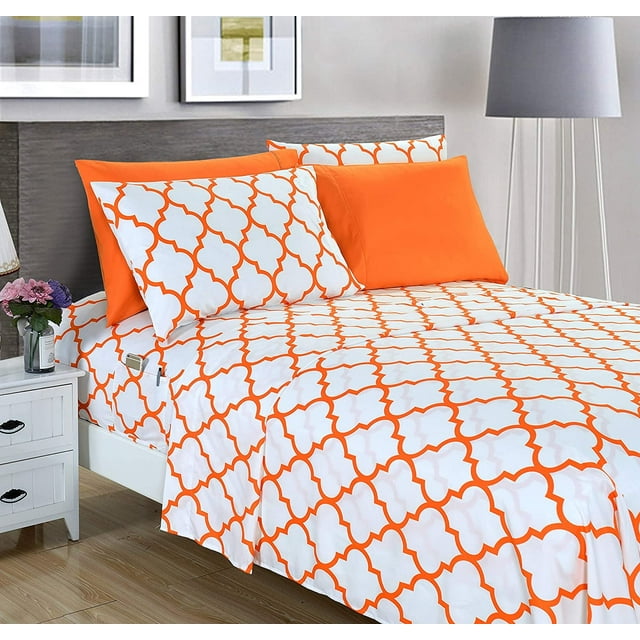 Mocassi 6-Piece Lightweight Super Soft Easy Care Microfiber Bed Sheet Set with 16" Deep Pockets, King, Orange