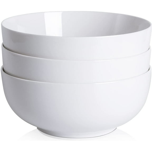 Cibeat 64 Ounce Porcelain Bowls Set 3 Pack Premium White Ceramic Bowls for Cereal, Soup, Salad, Pasta, Prep, Rice, Ice cream, Microwave & Dishwasher Safe