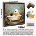 thumbnail image 3 of 2D Flat Wall Decor, Vintage Halloween Wooden Wall Sign - Spooky Black Cat Ghosts in Bathtub with Floral Design, Halloween Gifts For Family For Living Room Bedroom Office Bathroom Dorm Home Decor,, 3 of 9