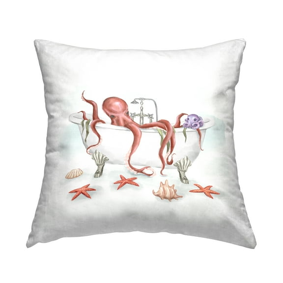Stupell Industries Red Octopus Swimming Bathtub Nautical Sea Life Design by Ziwei Li Throw Pillow