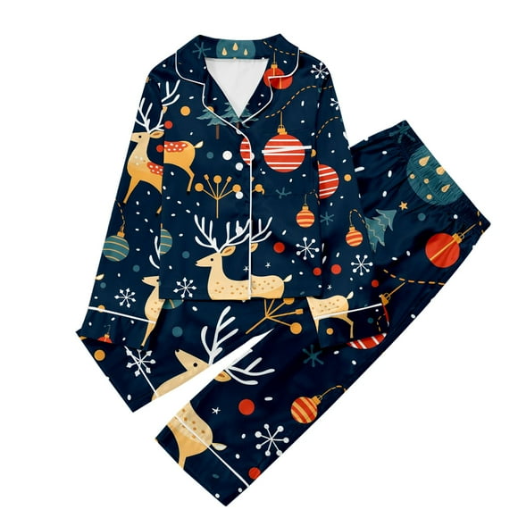 FhsagQ Pajamas Little Girl Pajamas Size 9/10 Christmas Children's Christmas Print Long Sleeve Trousers Cardigan Children's Pajamas Two Sets Little Girls Pajamas Size 6-7 Winter Dark Blue 9-10 Years