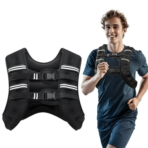 Weighted vest  Gravity-enhancing vest  Reflective strip vest  Adjustable double-buckle load-bearing vest  Suitable for walking  running  strength training  exercise  Black
