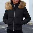 thumbnail image 6 of Purcolt Women's Cropped Puffer Jacket with Furry Hood Long Sleeve Full Zip Warm Winter Coats Casual Thick Outerwear, 6 of 8