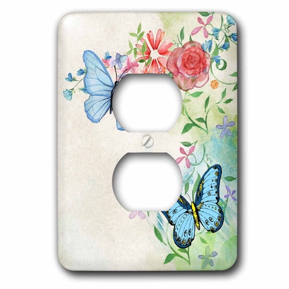 3dRose, Image of Watercolor Of Two Blue Butterflies With Coral Flowers, 2 plug outlet cover