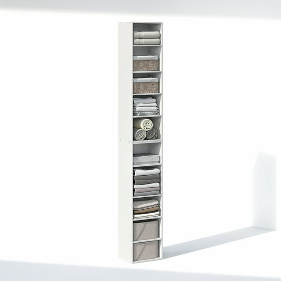 Furinno PASIR 10-Tier Closet Organizer Adjustable Open Shelf 12" Width White