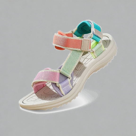 Krdevn Girls' Rainbow Open Toe Sandals, Adjustable Buckle Strap, Breathable Comfortable Summer Shoes for Casual & Outdoor Play,Sizes 11-11.5 Years