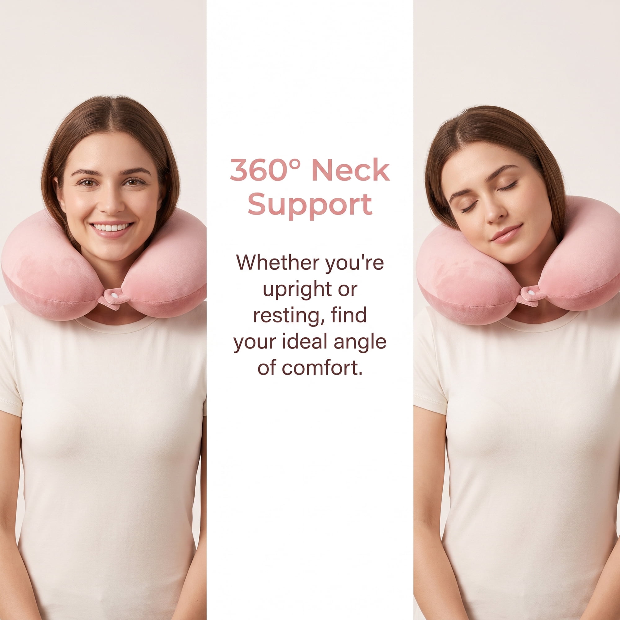 Unique Bargains Memory Foam Travel U Shape Neck Pillow Snap Closure Bean Pink 12"x12"x4"