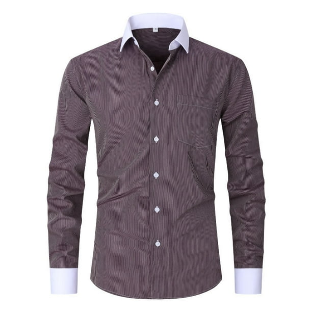 Blusa y camisa de manga larga con cuello vuelto para hombre, cárdigan a rayas con cuello vuelto, camisa de botones de estilo profesional, blusa de poliéster para hombre