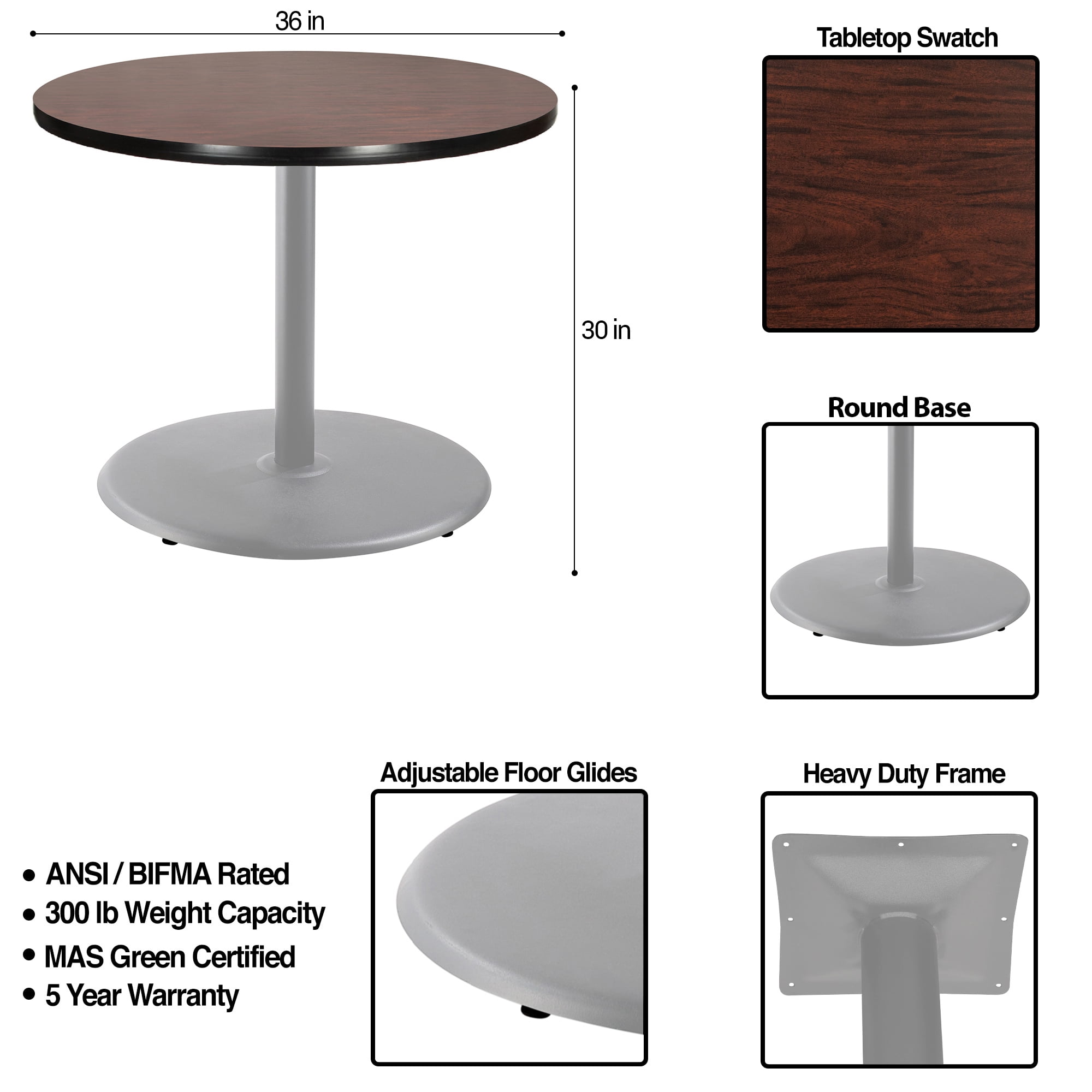 Hampden Furnishings Bennet Collection 36" Round Cafe Table with Grey Frame and Mahogany Top