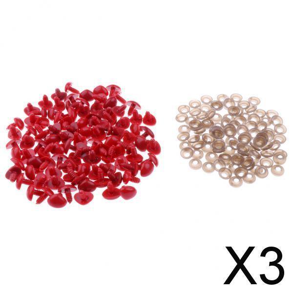 Paquete de 2-6 100 piezas Nariz de seguridad triangular de 10x11 mm con RESPALDO para muñeco de oso DIY Rojo 3 piezas