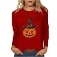 thumbnail image 2 of Fartey Women's Halloween Shirts Slim Fit 3/4 Length Sleeve Tunic Tops Funny Halloween Pumpkin Print Tee Shirts Soft Comfy Crew Neck Festival Pullover Blouses, 2 of 4