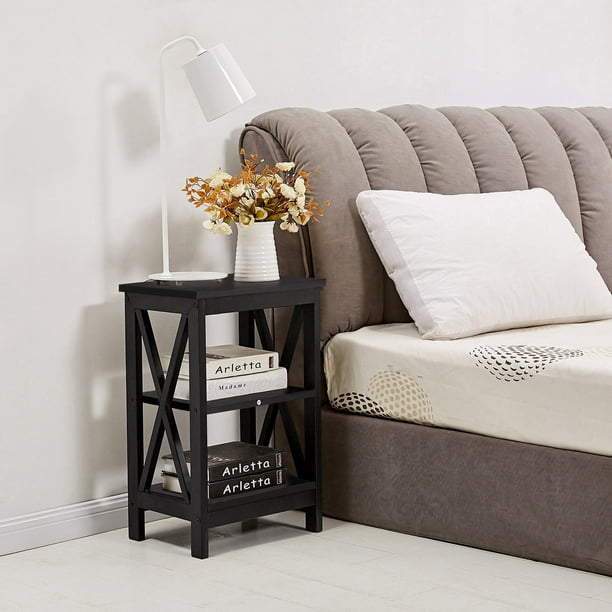 3 Tier Open Shelf Nightstand Bedside End Table Black Walmart Com Walmart Com