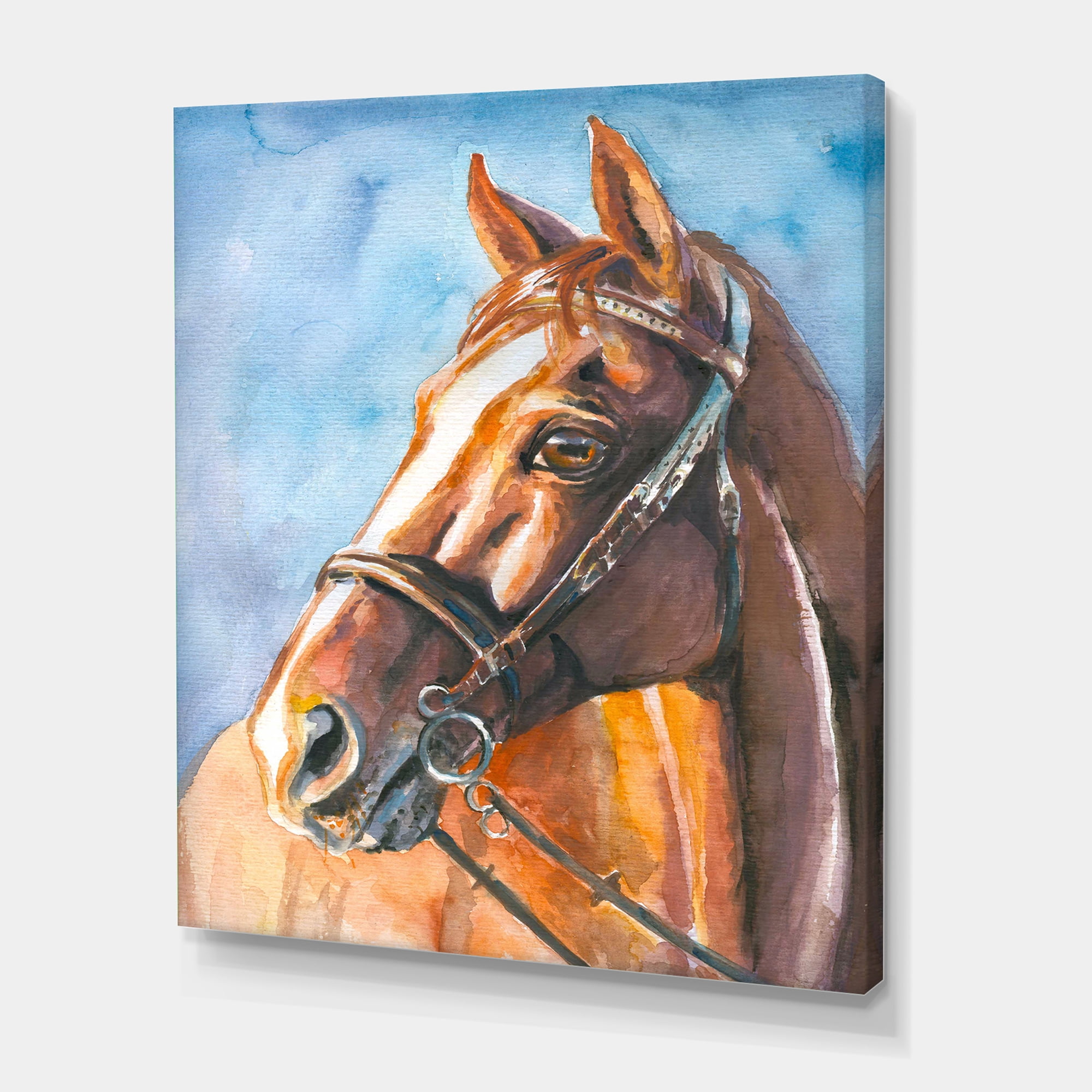 Designart ' Close Up Portrait of A Brown Horse ' Farmhouse Canvas Wall Art Print