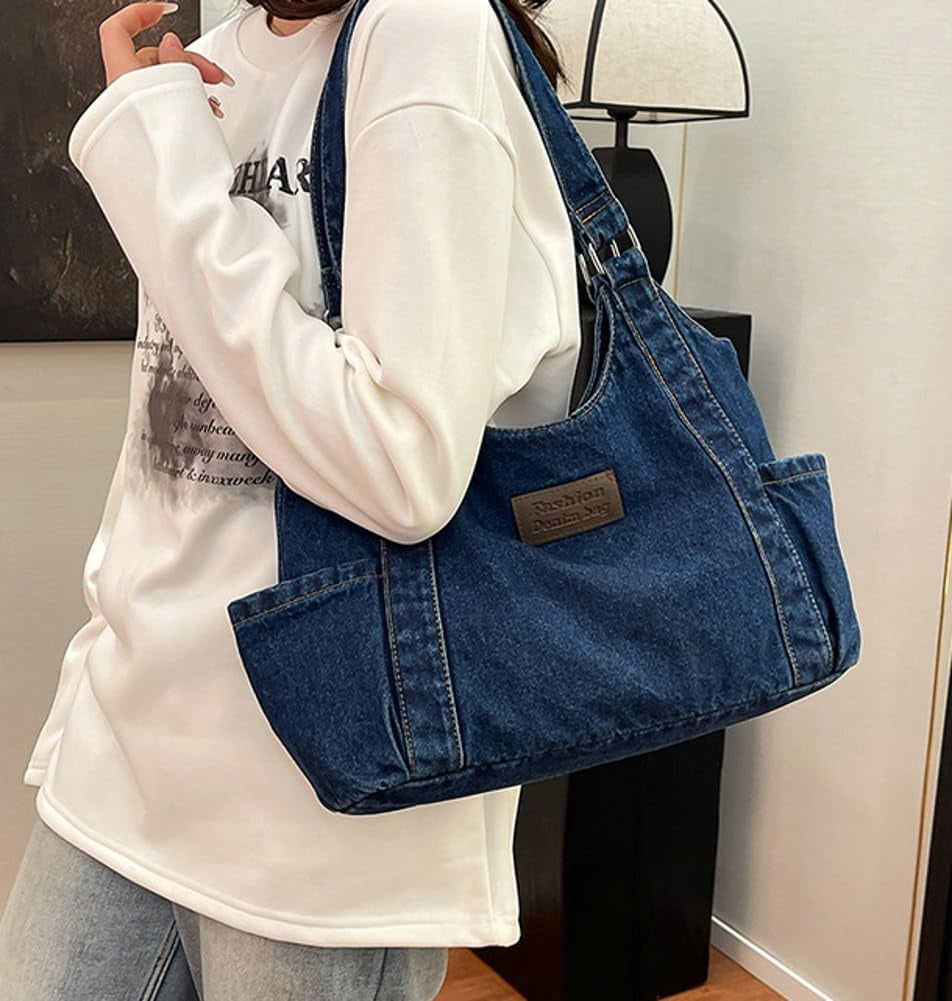 Denim Tote Bag Large Capacity Jean Purses for Women Handbags Soft Shoulder Ladies Purses