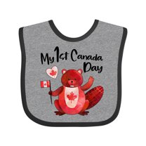 Inktastic My 1st Canada Day with Red and White Maple Leaves Boys or Girls Baby Bib