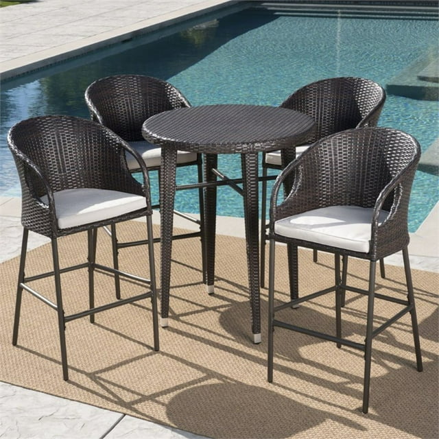 Noble House Dominica Ensemble de Bar Rond Extérieur 5 Pcs 41 Pouces en Brun