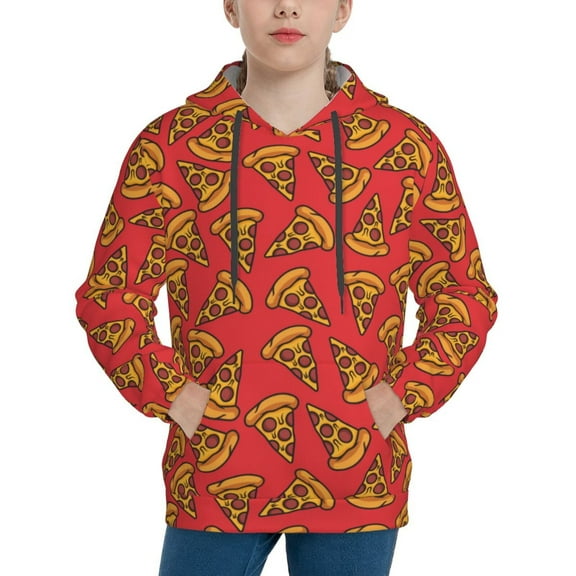 Easygdp Pizza Cartoon Boys Hoodie Kids Sweatshirt Youth Pullover With Hood-Small