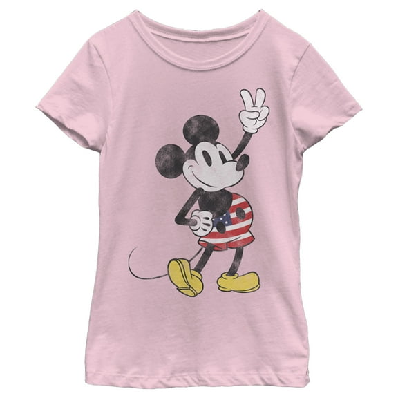 Girl's Mickey & Friends Retro American Peace Sign  Graphic Tee Light Pink X Large