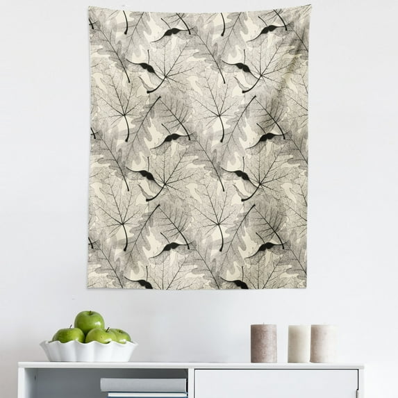 Botany Tapestry, Detailed Skeleton of Leaves Autumnal Romantic Pattern, Fabric Wall Hanging Decor for Bedroom Living Room Dorm, 5 Sizes, Ivory Taupe Grey, by Ambesonne