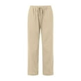 thumbnail image 3 of TOWED22 Linen Dress Pants Women's Wide Leg Flowy Pants with Pockets(Khaki,3XL), 3 of 5