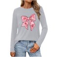 thumbnail image 2 of Qepwscx Womens T Shirts Long Sleeve Valentine'S Day Crewneck Sweatshirt Bow Printed Blouses Casual Tops Pullover Sweatshirt Graphic Plus Size Heart Shirt Outside Top Blouse T-Shirts, 2 of 5