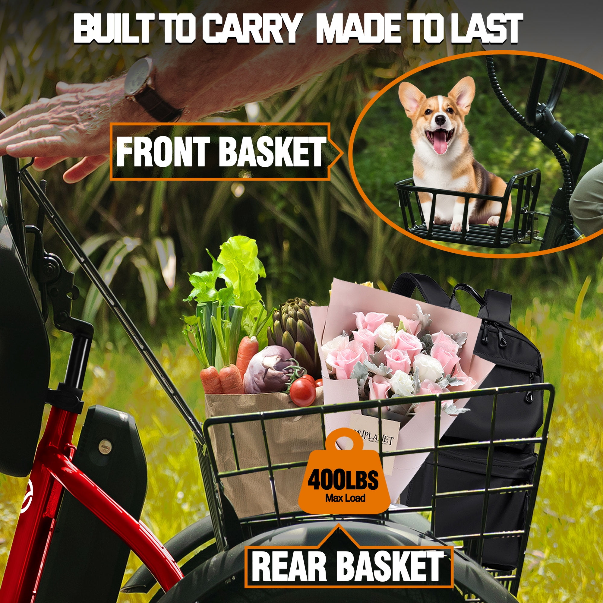 ESKUTE Red E Trike Electric Bike, Peak 1200W Brushless Motor Folding Trike 18X3.0 Fat Tire Ebike, 499Wh Removable Battery, Step-Thru 3 Wheel Electric Bicycle, 48V 13AH 18MPH+ Tricycle for Adults