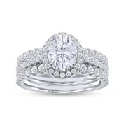 2.50CT Moissanite Diamond Three-in-One Oval Halo Eternity Wedding Ring Set 10K Solid White Gold-9.5
