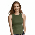 thumbnail image 3 of VICHVVY Womens Tank Tops High Neck Summer Tanks Cami Sleeveless Tops Basic Shirt Ribbed Racerback Blouses Army green Middle, 3 of 7