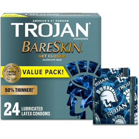 Trojan Bareskin Thin Premium Lubricated Condoms - 24 Count